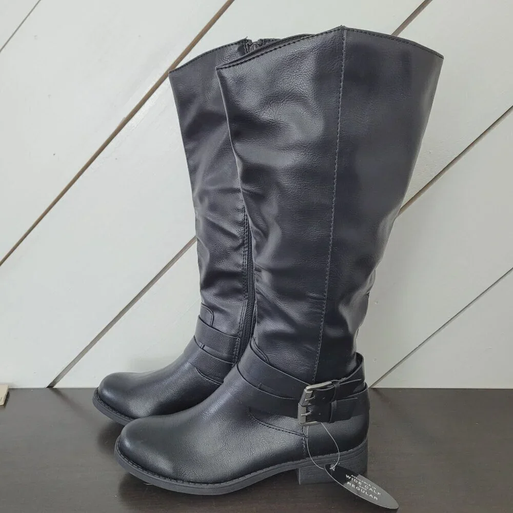 NWT Style & Co Womens Malliaa Knee-High Black Boots 6M  Buckle Straps